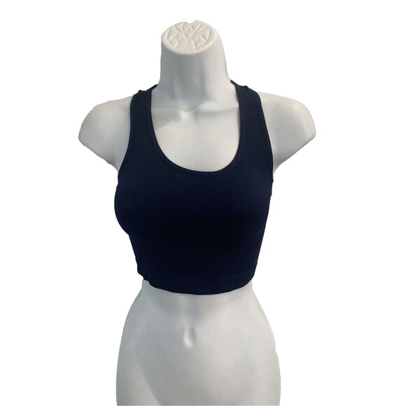 AVETO Juniors' Racerback Tank Top Size Small Cropped Navy Blue Ribbed NWOT - Picture 2 of 8